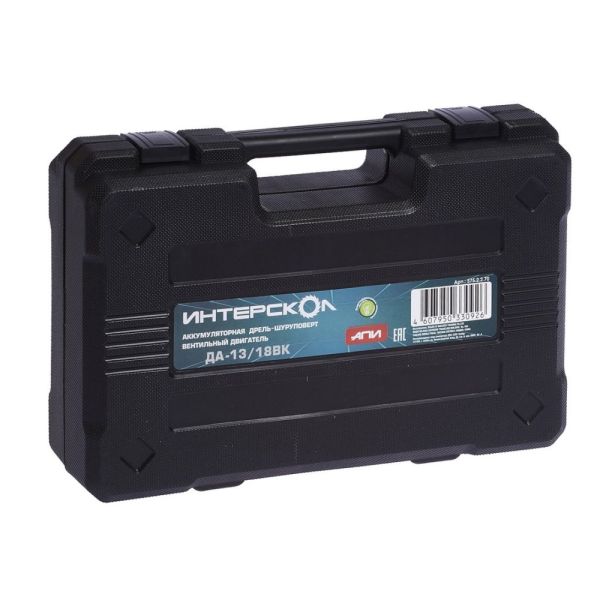 Аккумуляторная дрель-шуруповерт ИНТЕРСКОЛ ДА-13/18ВК 45, 18 В, 1700 об/мин, с АКБ 2 Ач и ЗУ, в кейсе (575.0.0.70-B2C)