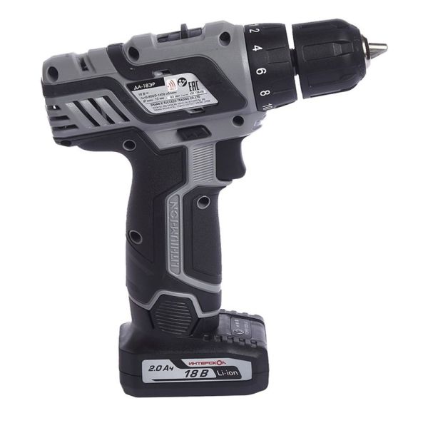 Аккумуляторная дрель-шуруповерт ИНТЕРСКОЛ ДА-18ЭР, 18 В, 1400 об/мин, C 2 АКБ 2 Ач+ USB адаптер ЗУ (436.2.2.15)