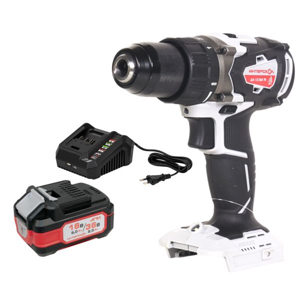 Аккумуляторная дрель-шуруповерт ИНТЕРСКОЛ ДА-13/36В 70, 36 В, 1900 об/мин, с АКБ 2.5 Ач и ЗУ (814.0.0.70-B25C)