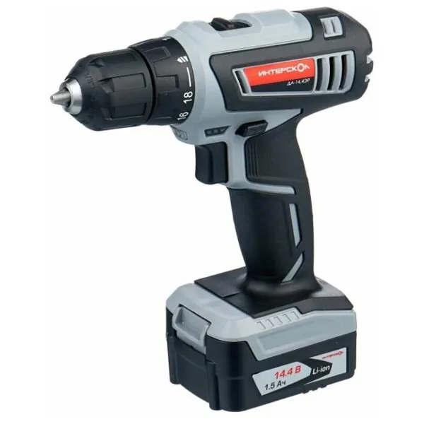 Аккумуляторная дрель-шуруповерт ИНТЕРСКОЛ ДА-14,4ЭР32, 14.4 В, 1400 об/мин, с 2 АКБ 1.5 Ач и ЗУ, в кейсе (596.3.2.23)