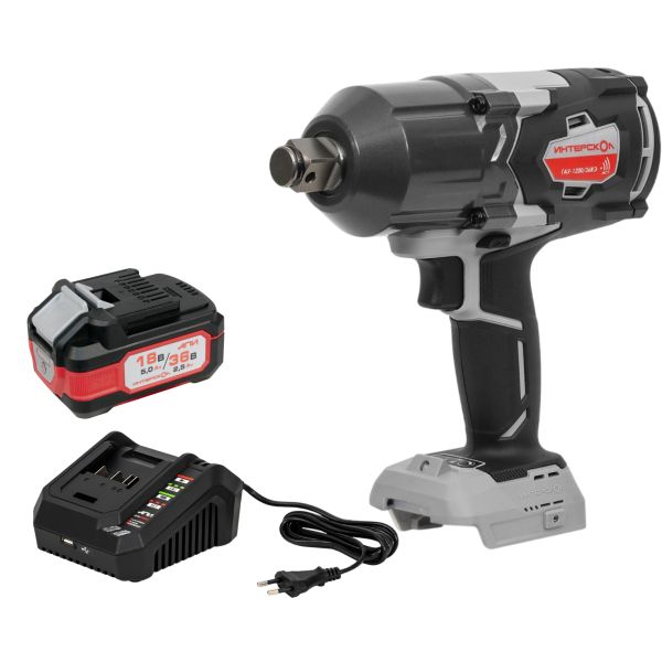 Аккумуляторный гайковерт ИНТЕРСКОЛ ГАУ-1200/36ВЭ, 36 В, 1200 Hм, 2050 уд/мин, с АКБ 2.5 Ач и ЗУ (819.1.0.70-B25C)