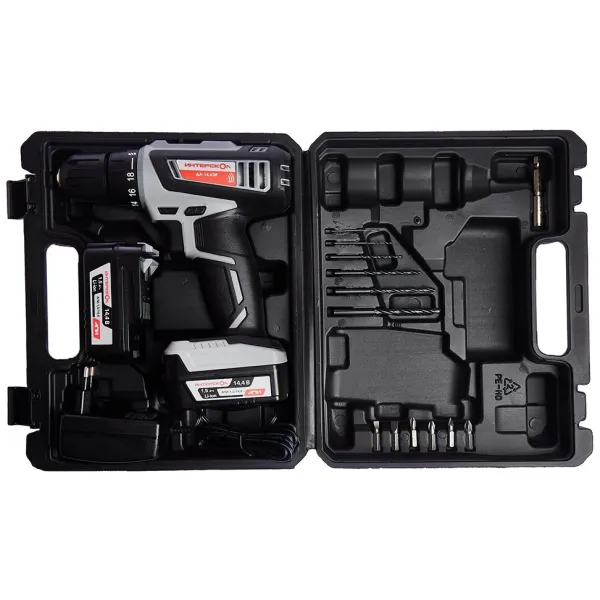 Аккумуляторная дрель-шуруповерт ИНТЕРСКОЛ ДА-14,4ЭР32, 14.4 В, 1400 об/мин, с 2 АКБ 1.5 Ач и ЗУ, в кейсе (596.3.2.23)