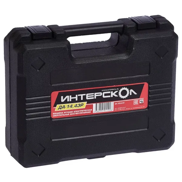 Аккумуляторная дрель-шуруповерт ИНТЕРСКОЛ ДА-14,4ЭР32, 14.4 В, 1400 об/мин, с 2 АКБ 1.5 Ач и ЗУ, в кейсе (596.3.2.23)