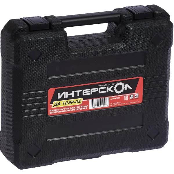 Аккумуляторная дрель-шуруповерт ИНТЕРСКОЛ ДА-12ЭР-02, 12 В, 1400 об/мин, с 2 АКБ 2 Ач и ЗУ, в кейсе (534.0.2.02)