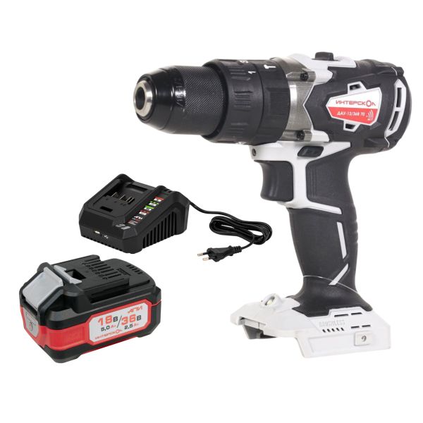 Ударная дрель-шуруповерт ИНТЕРСКОЛ ДАУ-13/36В 70, 36 В, 1900 об/мин, 30000 уд/мин, с АКБ 2.5 Ач и ЗУ (813.0.0.70-B25C)