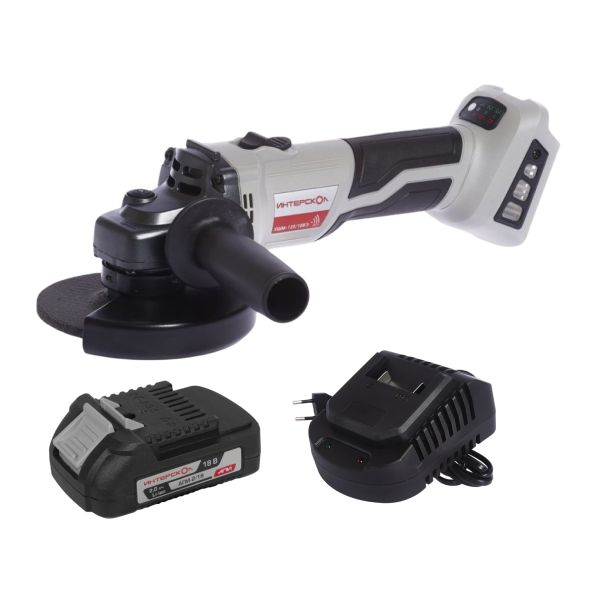 Аккумуляторная угловая шлифмашина ИНТЕРСКОЛ УШМ-125/18ВЭ, 18 В, 125 мм, 8500 об/мин, с АКБ 2 Ач и ЗУ (684.1.0.70-B2C)