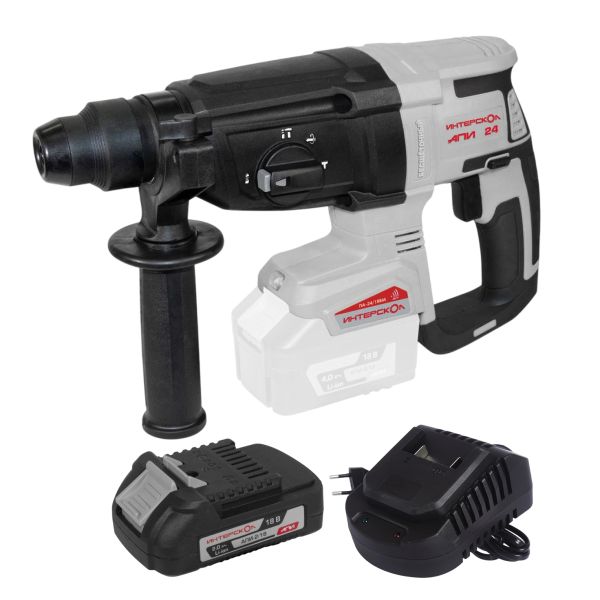 Аккумуляторный перфоратор ИНТЕРСКОЛ ПА-24/18ВM, 18 В, 2.6 Дж, 5300 уд/мин, с АКБ 2 Ач и ЗУ, в кейсе (730.0.0.70-B2C)