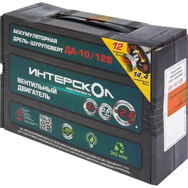 Аккумуляторная дрель-шуруповерт ИНТЕРСКОЛ МиниМАКС ДА-10/12В, 12 В, 1450 об/мин, с 2 АКБ 2 Ач и ЗУ (687.2.2.74)