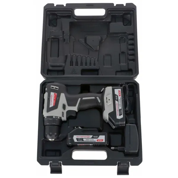 Аккумуляторная дрель-шуруповерт ИНТЕРСКОЛ ДА-10/18В 42, 18 В, 1500 об/мин, с 2 АКБ 1.5 Ач и ЗУ, в кейсе (709.1.2.70)