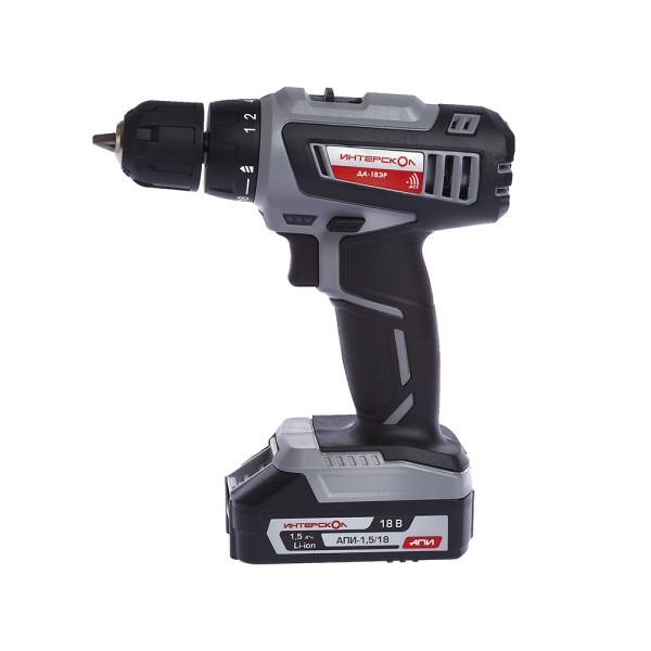 Аккумуляторная дрель-шуруповерт ИНТЕРСКОЛ ДА-18ЭР, АПИ 18 В, 38 Н·м, 1400 об/мин, c 2 АКБ 1.5 Ач и ЗУ, в кейсе, 536.0.2.01