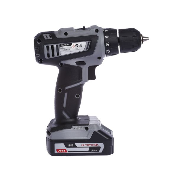 Аккумуляторная дрель-шуруповерт ИНТЕРСКОЛ ДА-18ЭР, 18 В, 1400 об/мин, с 2 АКБ 2 Ач и ЗУ, в кейсе (536.0.2.02)