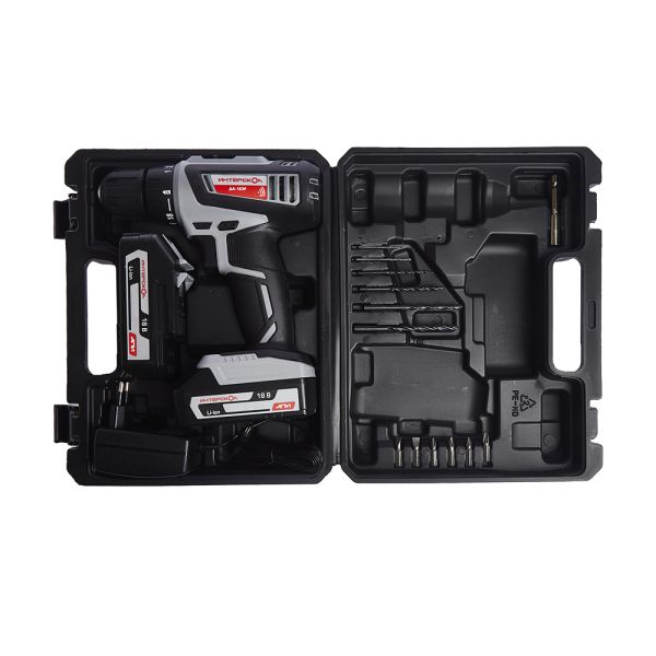 Аккумуляторная дрель-шуруповерт ИНТЕРСКОЛ ДА-18ЭР, 18 В, 1400 об/мин, с 2 АКБ 2 Ач и ЗУ, в кейсе (536.0.2.02)