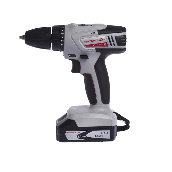 Аккумуляторная дрель-шуруповерт ИНТЕРСКОЛ ДА-10/18Л2, АПИ 18 В, 34 Н·м, 1350 об/мин, c 2 АКБ 1.5 Ач и ЗУ, в кейсе, 518.0.2.00