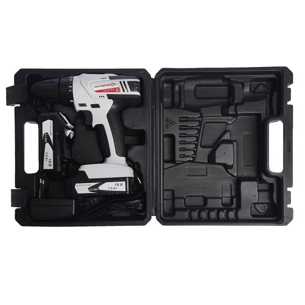 Аккумуляторная дрель-шуруповерт ИНТЕРСКОЛ ДА-10/18Л2, АПИ 18 В, 34 Н·м, 1350 об/мин, c 2 АКБ 1.5 Ач и ЗУ, в кейсе, 518.0.2.00