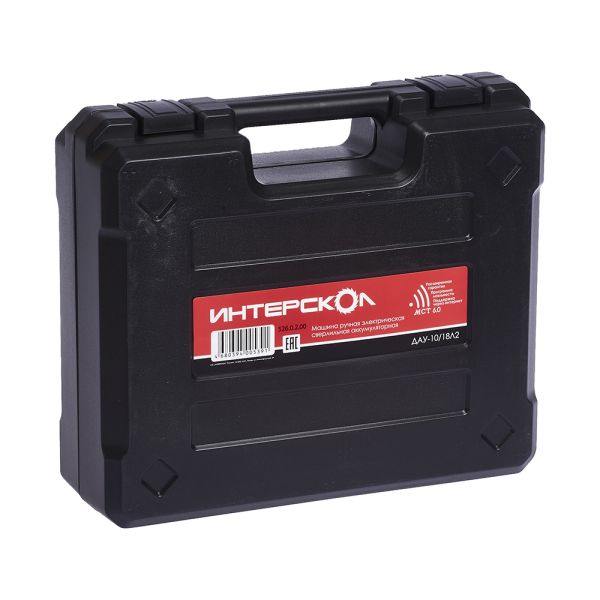 Аккумуляторная дрель-шуруповерт ИНТЕРСКОЛ ДА-10/18Л2, АПИ 18 В, 34 Н·м, 1350 об/мин, c 2 АКБ 1.5 Ач и ЗУ, в кейсе, 518.0.2.00