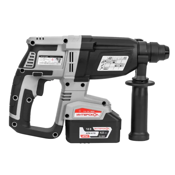 Аккумуляторный перфоратор ИНТЕРСКОЛ ПА-24/18ВM, 18 В, 2.6 Дж, 5300 уд/мин, с 2 АКБ 2 Ач и ЗУ (730.2.2.70)