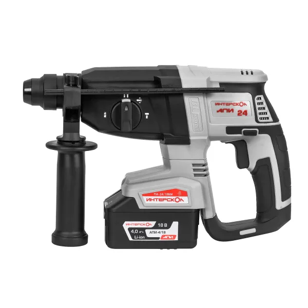 Аккумуляторный перфоратор ИНТЕРСКОЛ ПА-24/18ВM, 18 В, 2.6 Дж, 5300 уд/мин, с 2 АКБ 2 Ач и ЗУ (730.2.2.70)