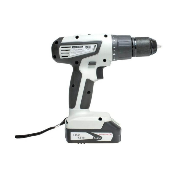 Дрель-шуруповерт ИНТЕРСКОЛ ДАУ-10/18Л2, 18 В, 1400 об/мин, 17550 уд/мин, с 2 АКБ 1.5 Ач и ЗУ, в кейсе (526.0.2.00)