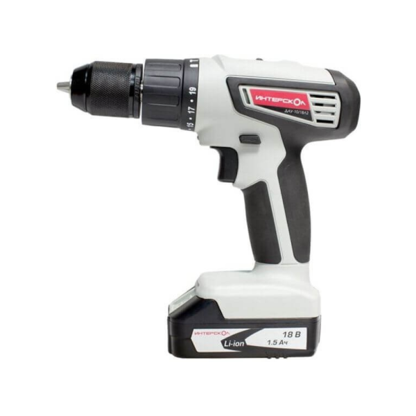 Дрель-шуруповерт ИНТЕРСКОЛ ДАУ-10/18Л2, 18 В, 1400 об/мин, 17550 уд/мин, с 2 АКБ 1.5 Ач и ЗУ, в кейсе (526.0.2.00)