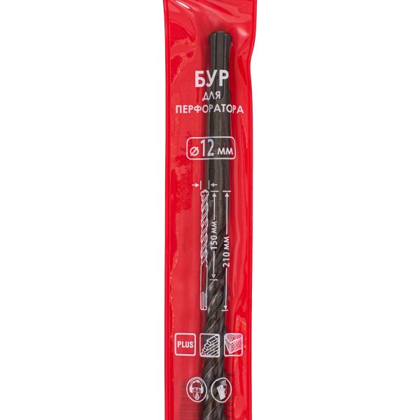 Бур ИНТЕРСКОЛ 2 спирали, 2 резца, SDS-Plus, 12x210 мм (2011021001200)