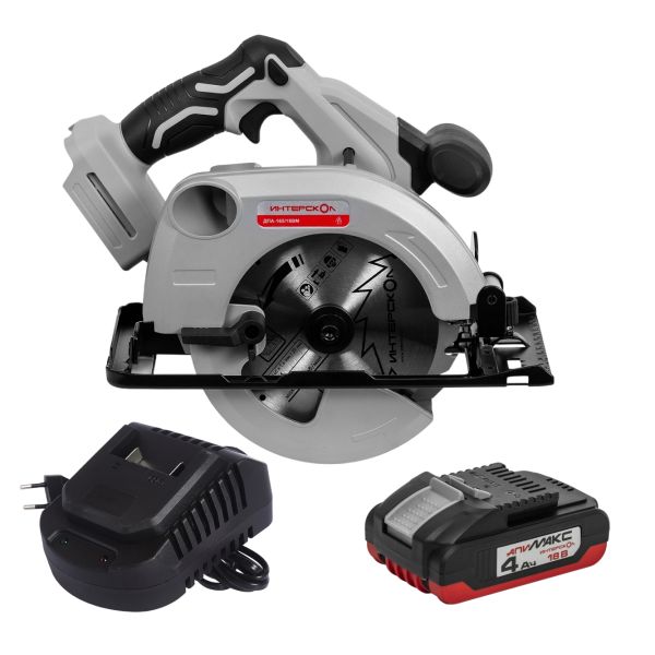 Аккумуляторная дисковая пила ИНТЕРСКОЛ ДПА-165/18ВМ, 18 В, 165 мм, 5000 об/мин, с АКБ 4 Ач и ЗУ (762.0.0.70-B4C)