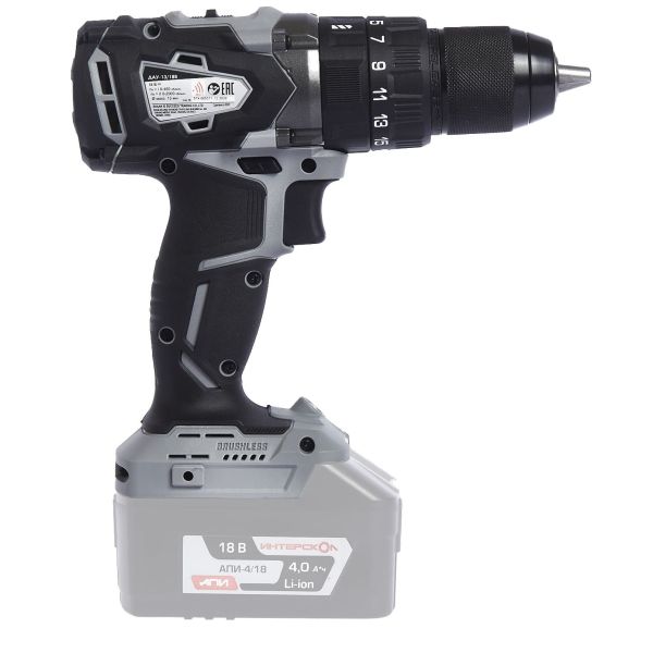 Дрель-шуруповерт ИНТЕРСКОЛ ДАУ-13/18В 60, 18 В, 2000 об/мин, 30000 уд/мин, без АКБ и ЗУ, в кейсе (574.0.0.70)