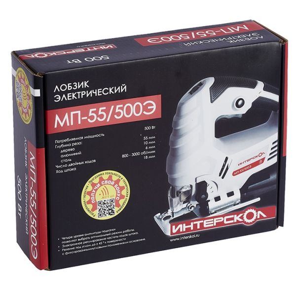 Лобзик ИНТЕРСКОЛ МП-55/500Э, 500 Вт, 3000 ход/мин, 55 мм (386.1.1.00)