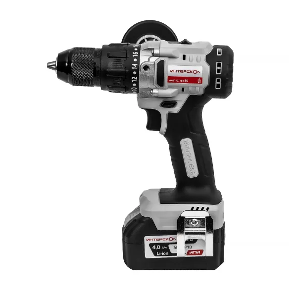 Аккумуляторная дрель-шуруповерт ИНТЕРСКОЛ ДАУ-13/18В 80, 18 В, 1800 об/мин, с АКБ 4 Ач и ЗУ, в кейсе (786.4.1.70)