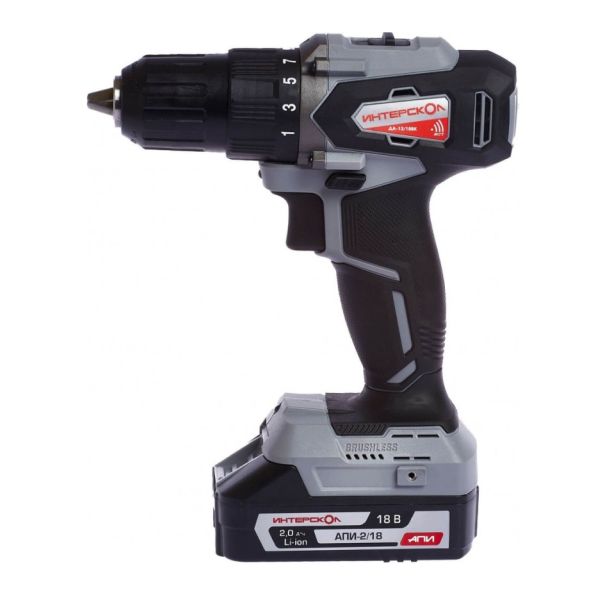 Аккумуляторная дрель-шуруповерт ИНТЕРСКОЛ ДА-13/18ВК 45, 18 В, 1700 об/мин, с 2 АКБ 2 Ач и ЗУ, в кейсе (575.2.2.70)