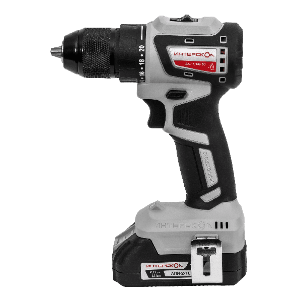 Аккумуляторная дрель-шуруповерт ИНТЕРСКОЛ ДА-13/18В 50, 18 В, 1600 об/мин, с 2 АКБ 2 Ач и ЗУ, в кейсе (776.2.2.70)