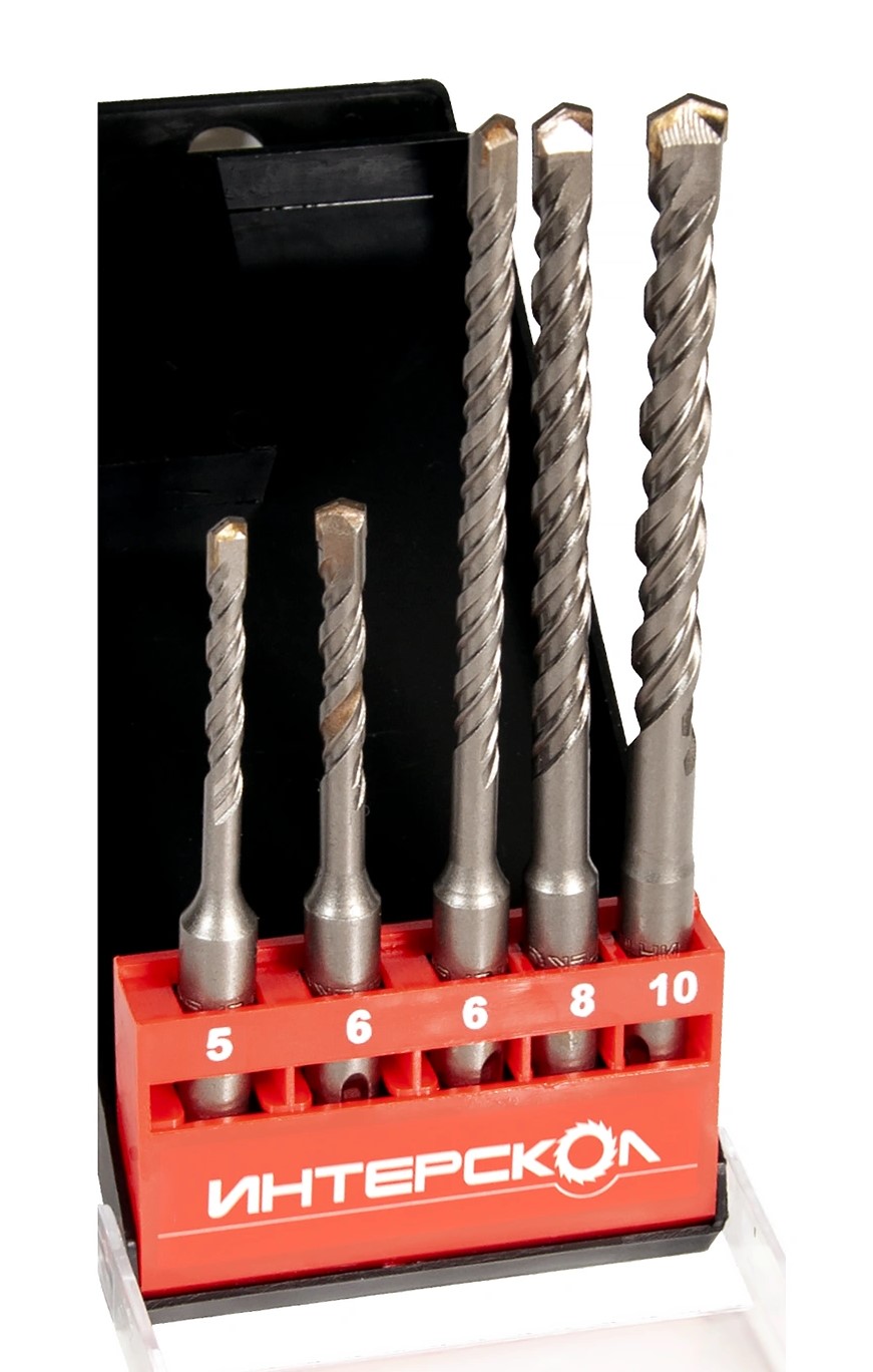 Набор буров ИНТЕРСКОЛ 5PCS, SDS-Plus, 5.6x110, 6.8х160, 10х160 мм (2015000100000)