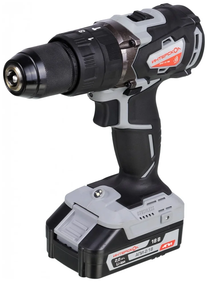 Дрель-шуруповерт ИНТЕРСКОЛ ДАУ-13/18В 60, 18 В, 2000 об/мин, 30000 уд/мин, с 2 АКБ 2 Ач и ЗУ, в кейсе (574.2.2.70)