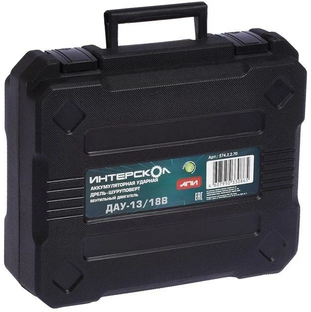 Дрель-шуруповерт ИНТЕРСКОЛ ДАУ-13/18В 60, 18 В, 2000 об/мин, 30000 уд/мин, с 2 АКБ 2 Ач и ЗУ, в кейсе (574.2.2.70)