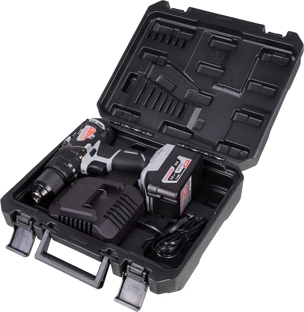 Аккумуляторная ударная дрель-шуруповерт ИНТЕРСКОЛ ДАУ-13/18В 60, 18 В, 2000 об/мин, 30000 уд/мин, с АКБ 4 Ач и ЗУ (574.4.1.70)