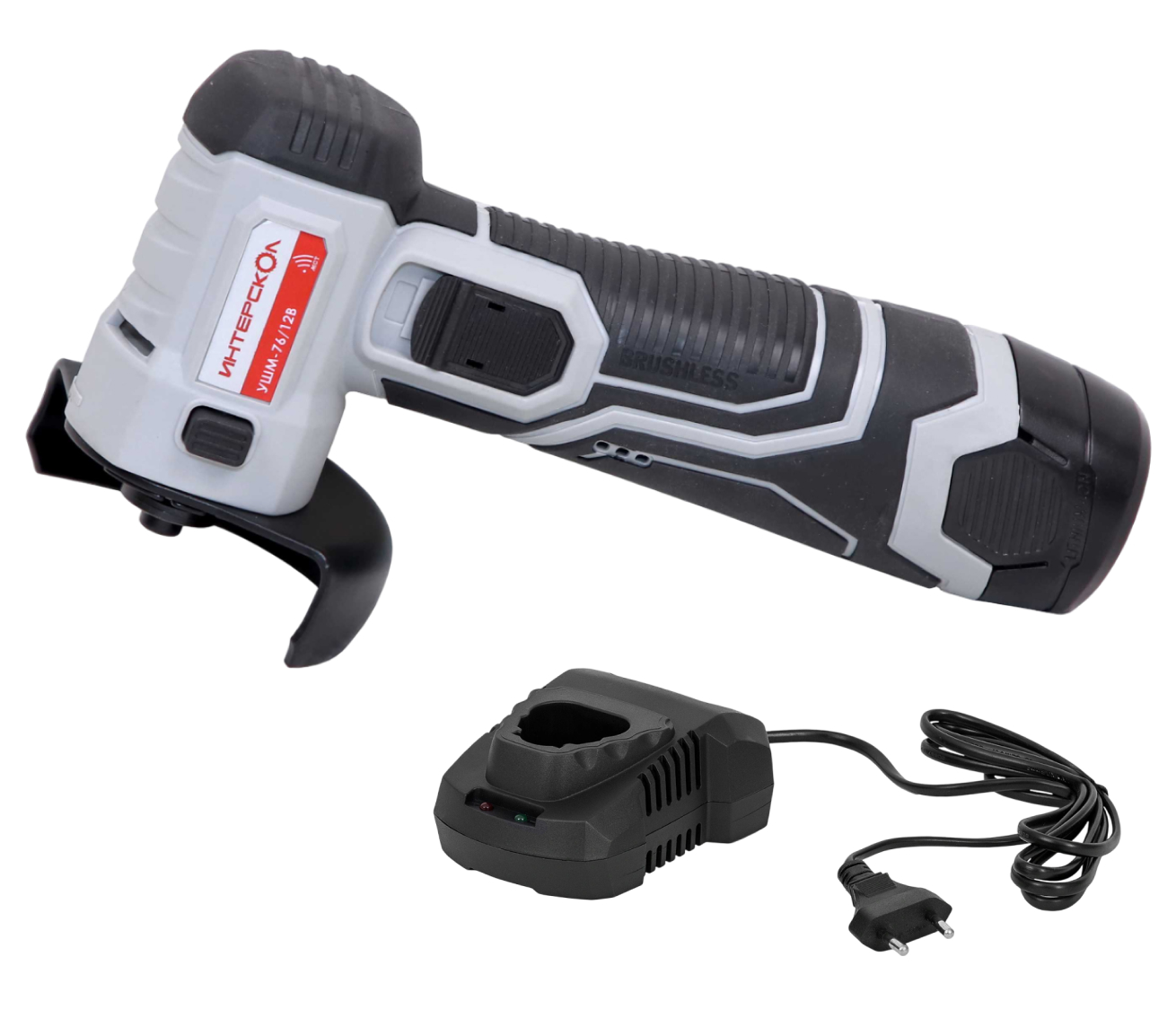 Аккумуляторная угловая шлифмашина ИНТЕРСКОЛ УШМ-76/12В, 12 В, 76 мм, 18650 об/мин, с АКБ 2 Ач и ЗУ (644.0.0.70-B2C)