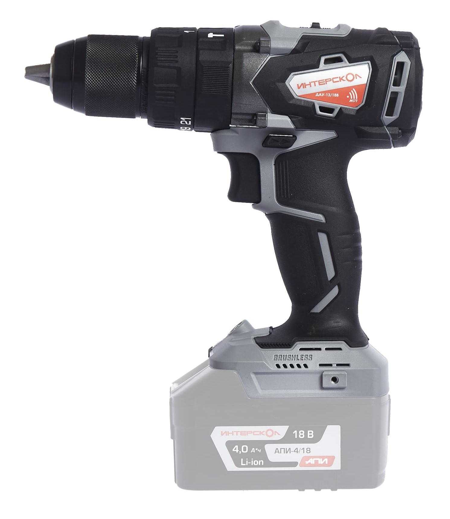 Дрель-шуруповерт ИНТЕРСКОЛ ДАУ-13/18В 60, 18 В, 2000 об/мин, 30000 уд/мин, без АКБ и ЗУ, в кейсе (574.0.0.70)
