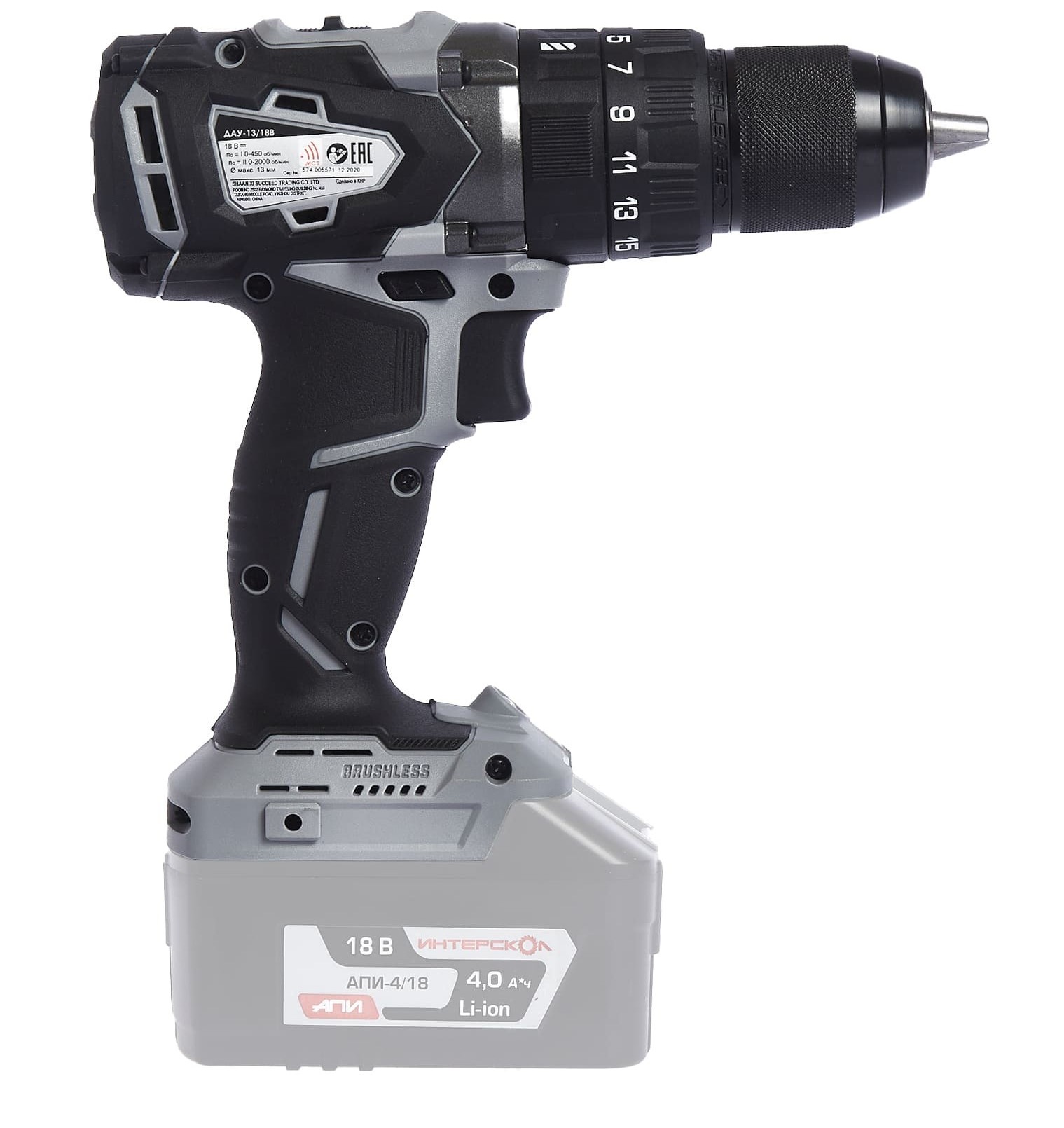 Дрель-шуруповерт ИНТЕРСКОЛ ДАУ-13/18В 60, 18 В, 2000 об/мин, 30000 уд/мин, без АКБ и ЗУ, в кейсе (574.0.0.70)