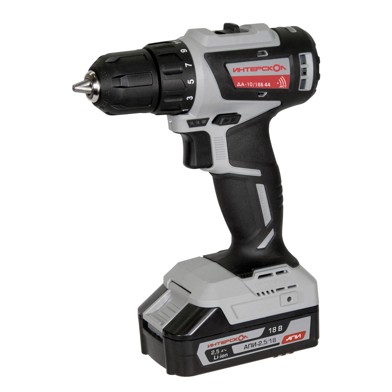 Дрель-шуруповерт ИНТЕРСКОЛ МиниМАКС ДА-10/18В 44, 18 В, 1650 об/мин, c 2 АКБ 2.5 Ач и ЗУ, в систейнере МультиБОКС (759.2.2.46)