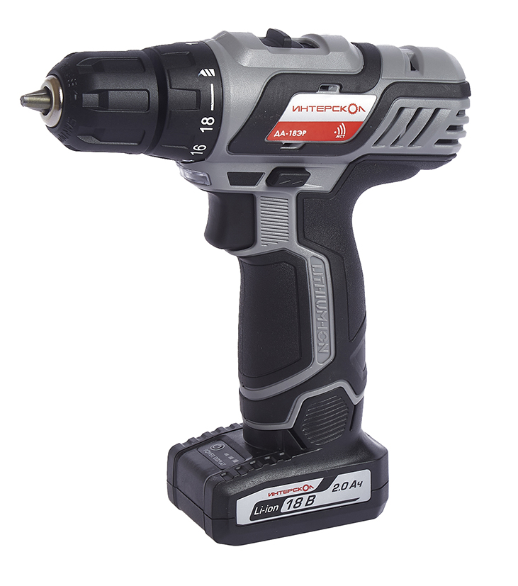Аккумуляторная дрель-шуруповерт ИНТЕРСКОЛ ДА-18ЭР, 18 В, 1400 об/мин, с 2 АКБ 2 Ач и ЗУ (436.2.2.20)