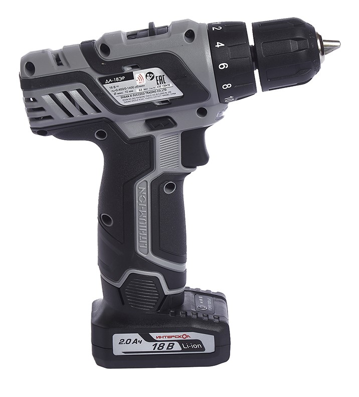 Аккумуляторная дрель-шуруповерт ИНТЕРСКОЛ ДА-18ЭР, 18 В, 1400 об/мин, с 2 АКБ 2 Ач и ЗУ (436.2.2.20)