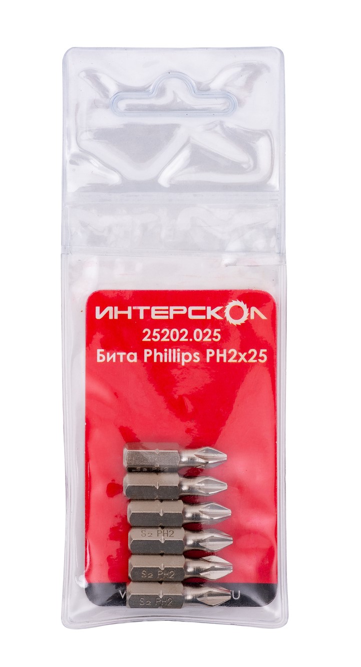 Бита ИНТЕРСКОЛ PH2, 25 мм хвостовик 1/4", 6 шт. (25202.025)