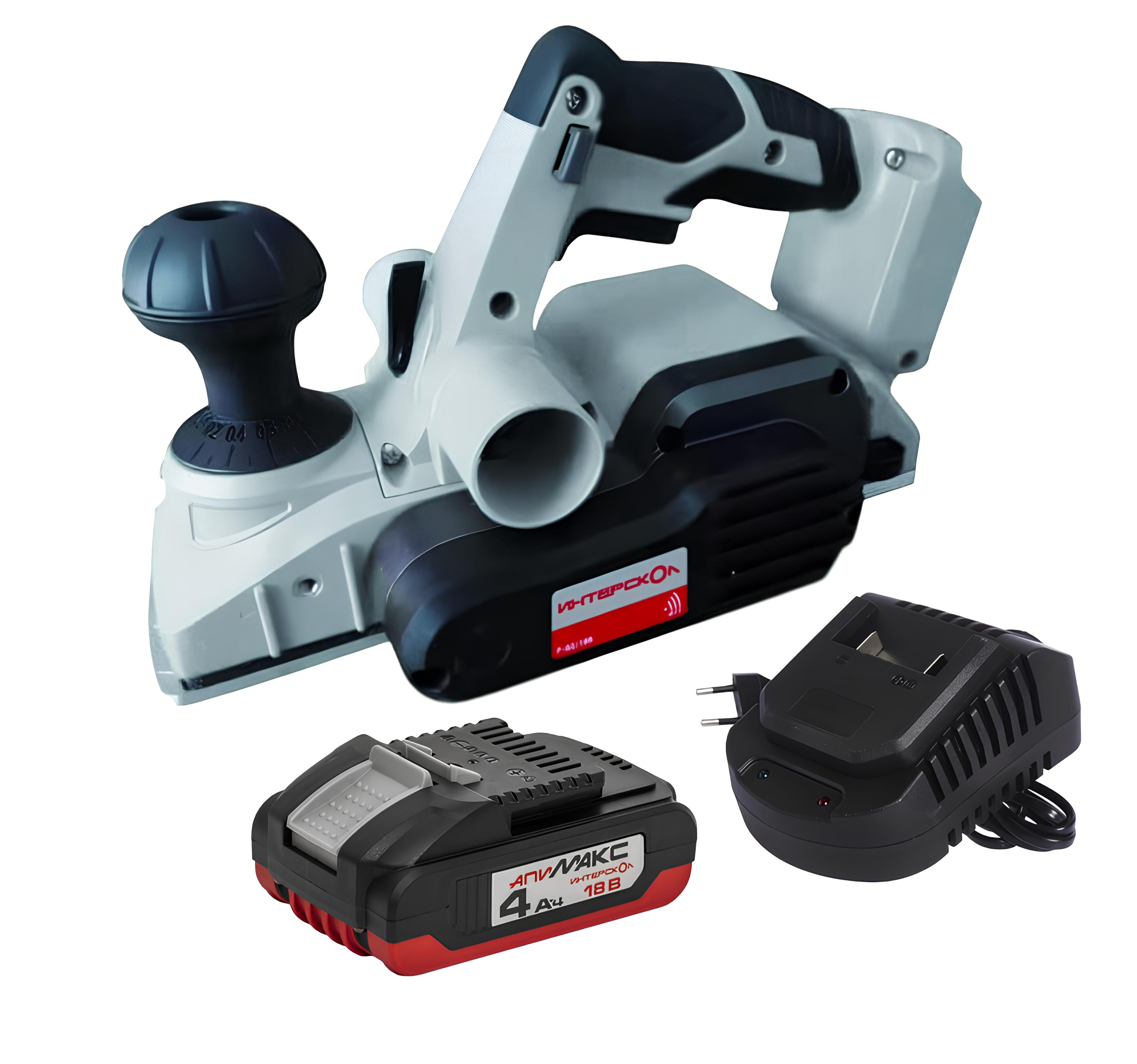Аккумуляторный рубанок ИНТЕРСКОЛ РА-82/18В, 18 В, 15000 об/мин, 82 мм, с АКБ 4 Ач и ЗУ (694.1.0.70-B4C)