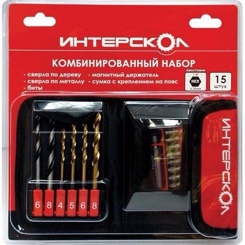 Набор сверл и бит ИНТЕРСКОЛ, хвостовик 1/4", 15 шт., 2039900700000
