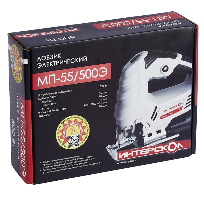 Лобзик ИНТЕРСКОЛ МП-55/500Э, 500 Вт, 3000 ход/мин, 55 мм (386.1.1.00)