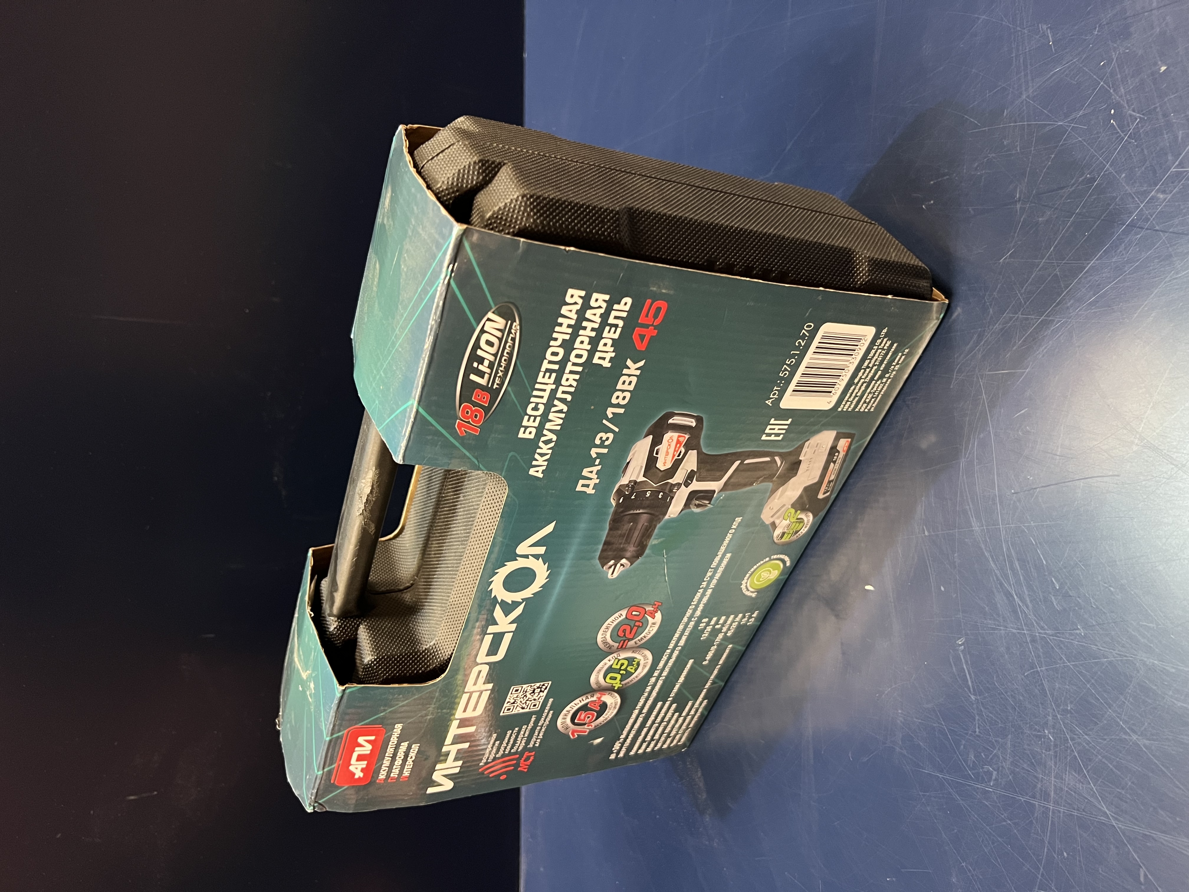 Аккумуляторная дрель-шуруповерт ИНТЕРСКОЛ ДА-13/18ВК 45, 18 В, 1700 об/мин, с 2 АКБ 1.5 Ач и ЗУ, в кейсе (УЦЕНЕННЫЙ ТОВАР) (575.1.2.70/U)