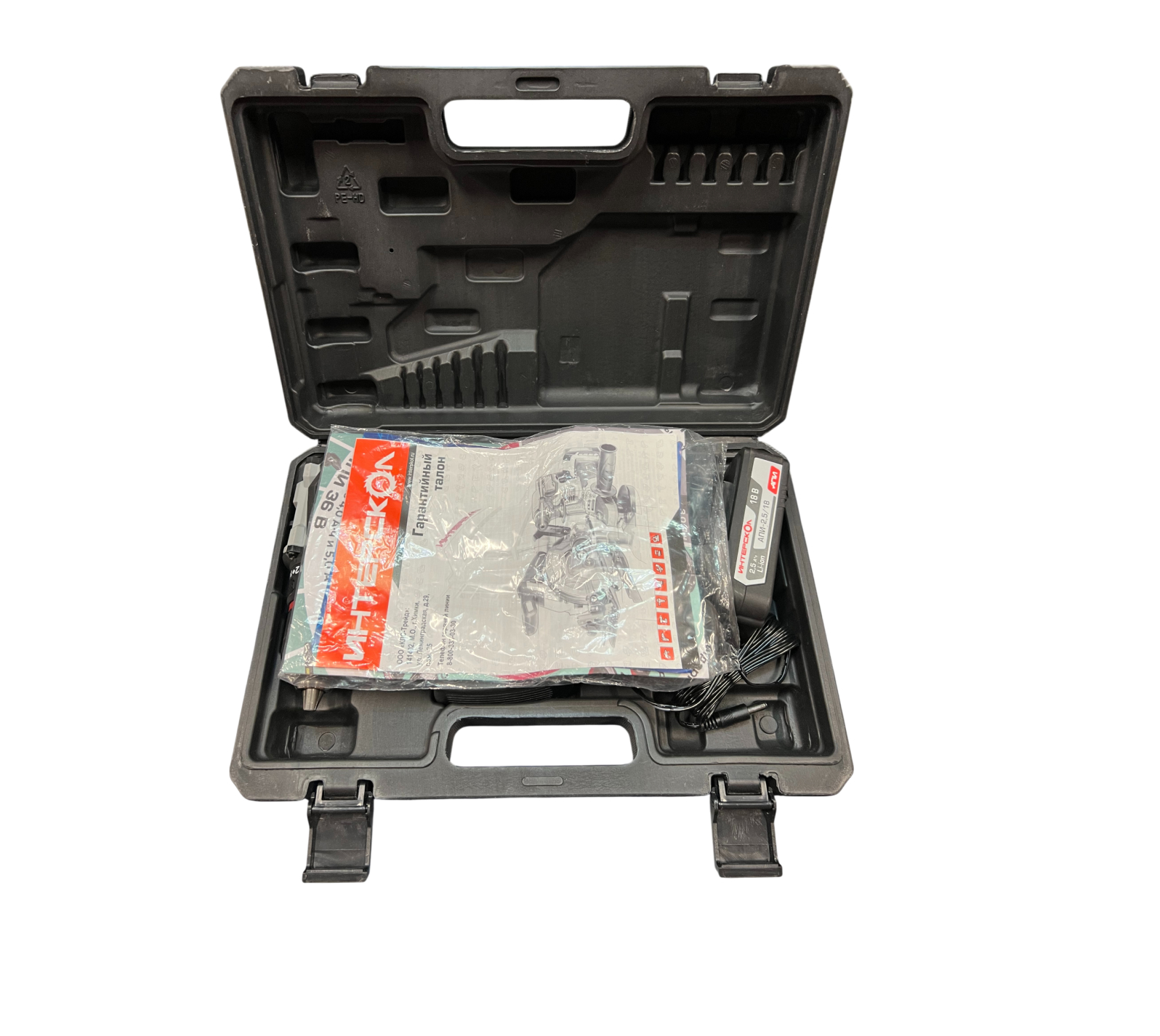 Аккумуляторная дрель-шуруповерт ИНТЕРСКОЛ ДА-13/18В 55, 18 В, 1850 об/мин, с 2 АКБ 2.5 Ач и ЗУ, в кейсе (УЦЕНЕННЫЙ ТОВАР) (952.2.2.70/U)