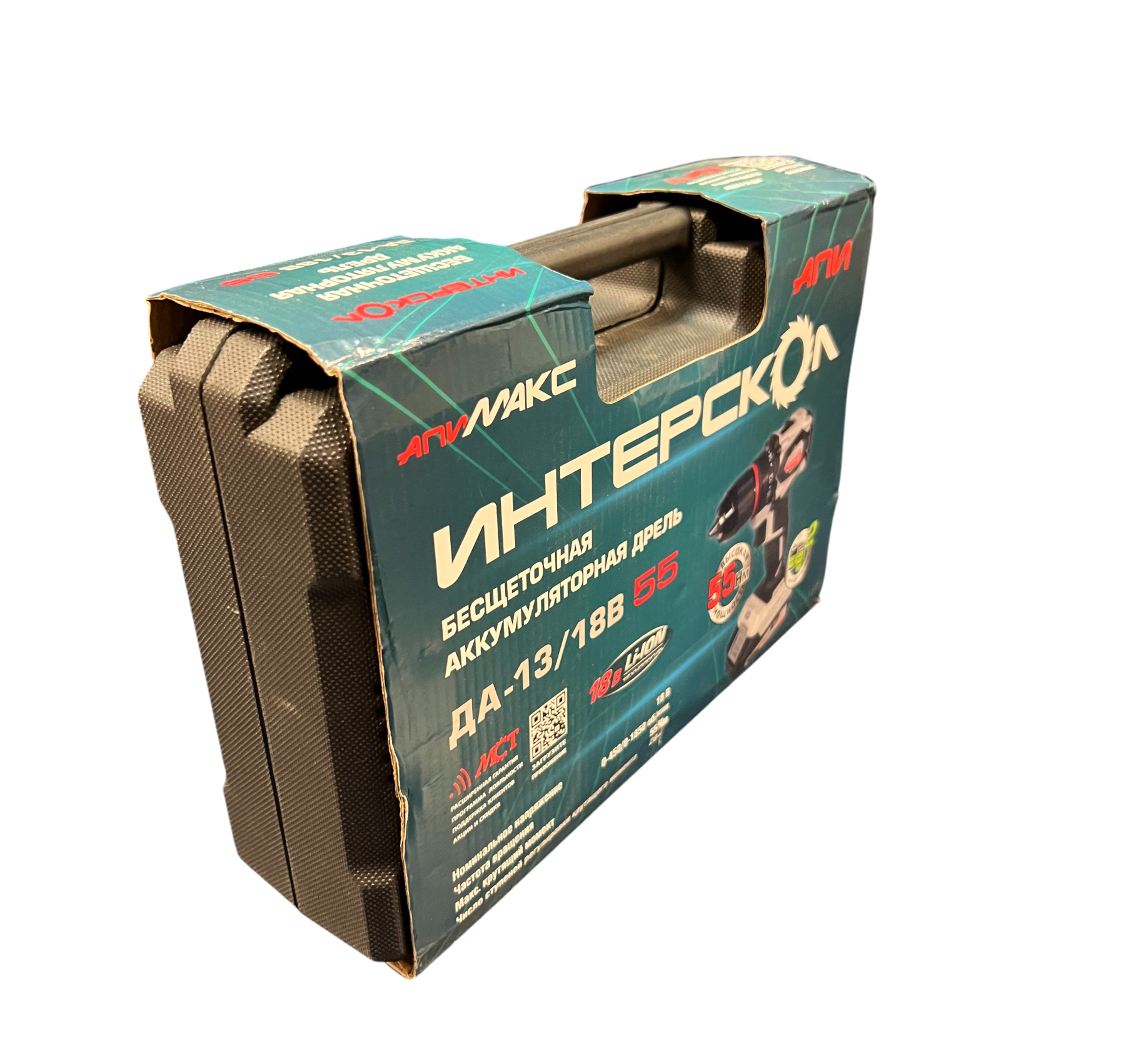 Аккумуляторная дрель-шуруповерт ИНТЕРСКОЛ ДА-13/18В 55, 18 В, 1850 об/мин, с 2 АКБ 2.5 Ач и ЗУ, в кейсе (УЦЕНЕННЫЙ ТОВАР) (952.2.2.70/U)