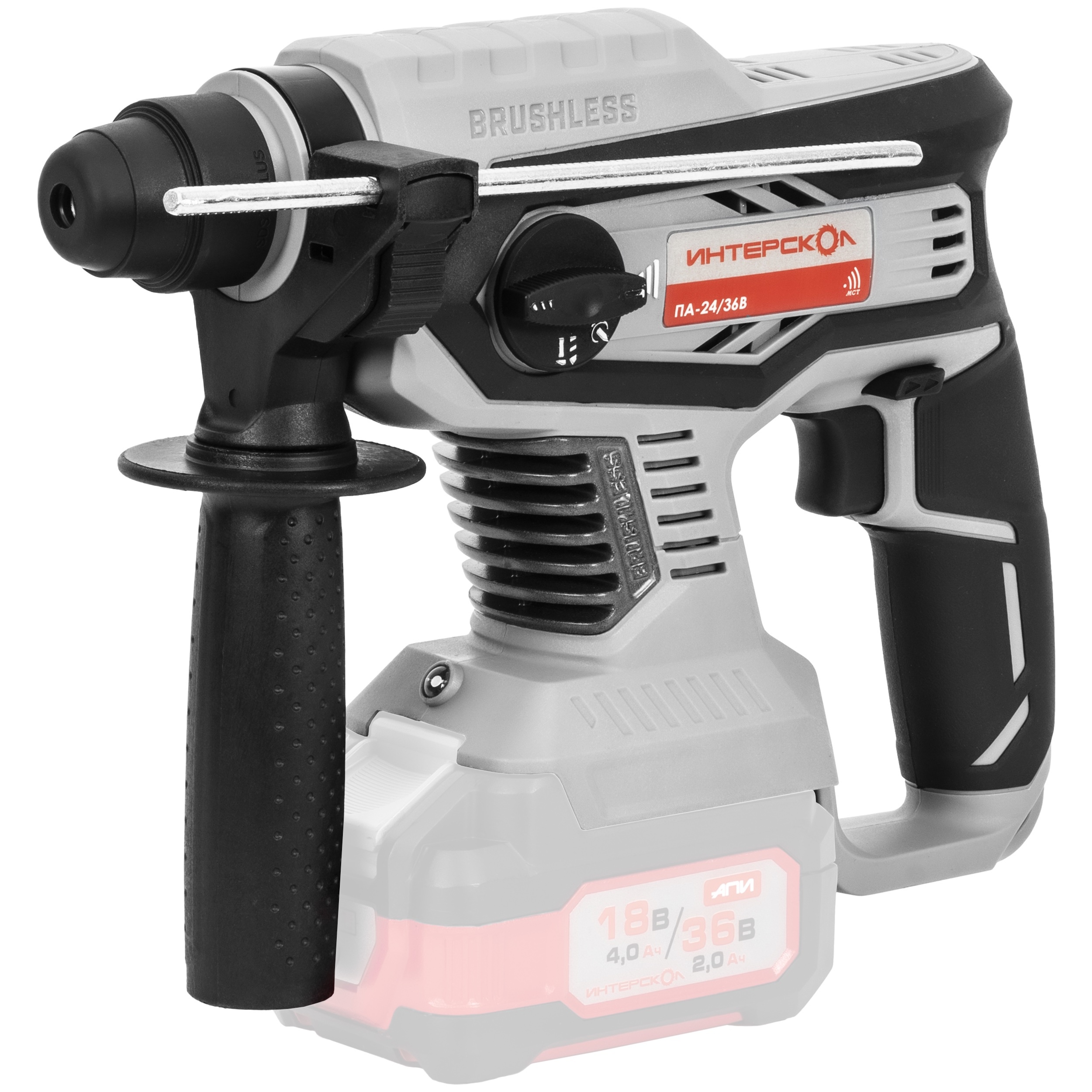 Аккумуляторный перфоратор ИНТЕРСКОЛ ПА-24/36В, 36 В, 2.2 Дж, 5300 уд/мин, с АКБ 4 Ач и ЗУ (823.0.0.70-B4C)