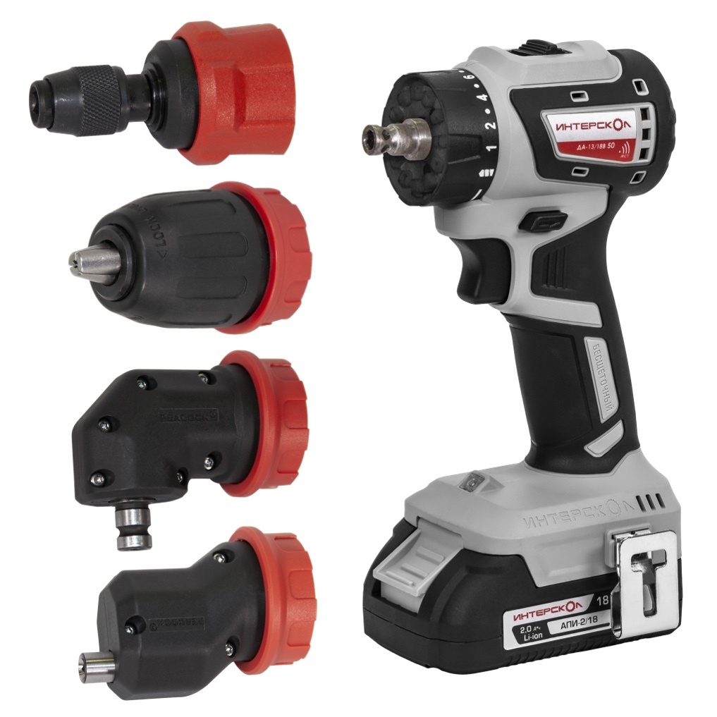Аккумуляторная дрель-шуруповерт ИНТЕРСКОЛ Комби ДА-13/18В 50, 18 В, 1600 об/мин, с 2 АКБ 2 Ач и ЗУ, в кейсе (776.2.2.79)