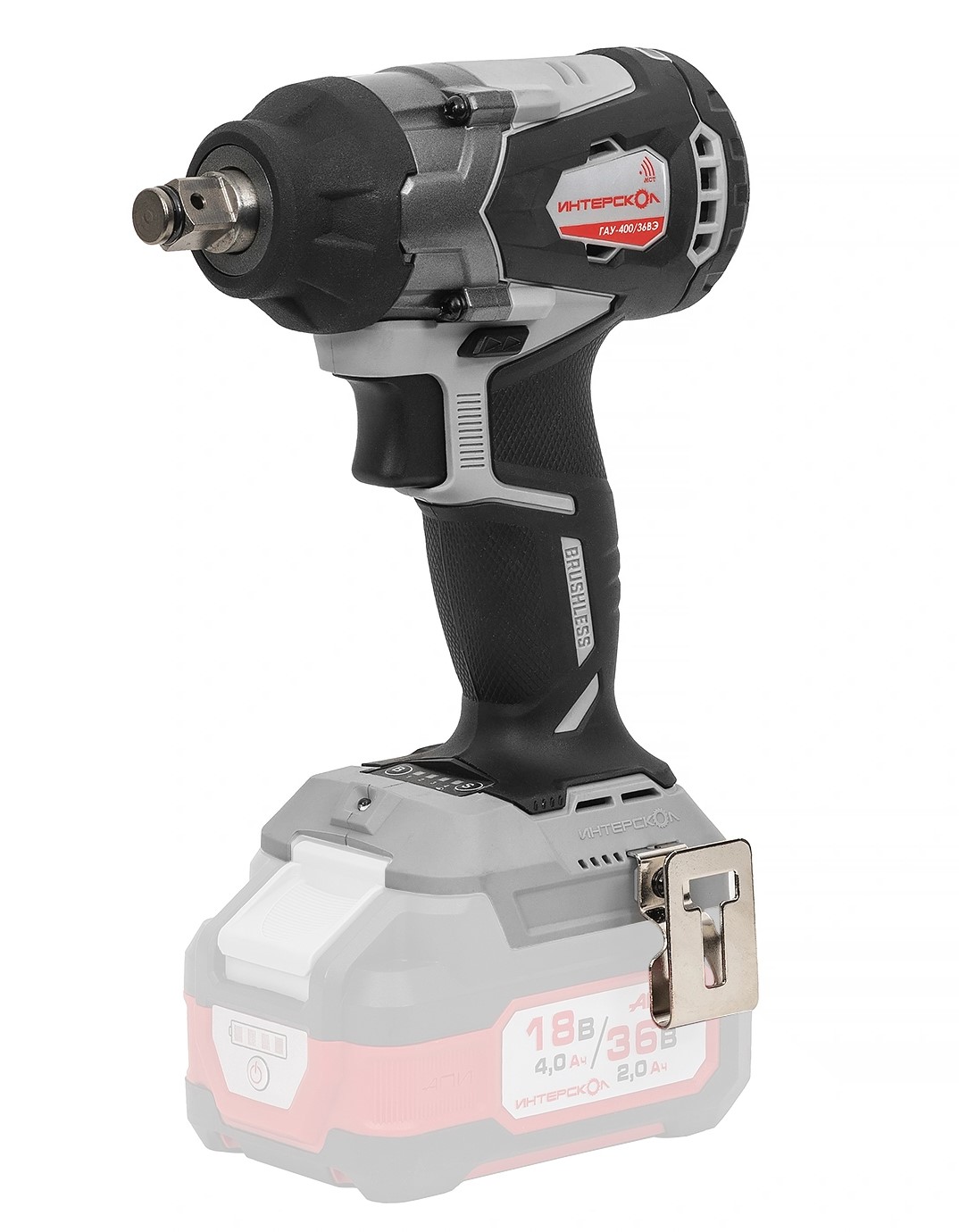 Аккумуляторный ударный гайковерт ИНТЕРСКОЛ ГАУ-400/36ВЭ, 36 В, 400 Нм, 3200 уд/мин, без АКБ и ЗУ (859.0.0.70)